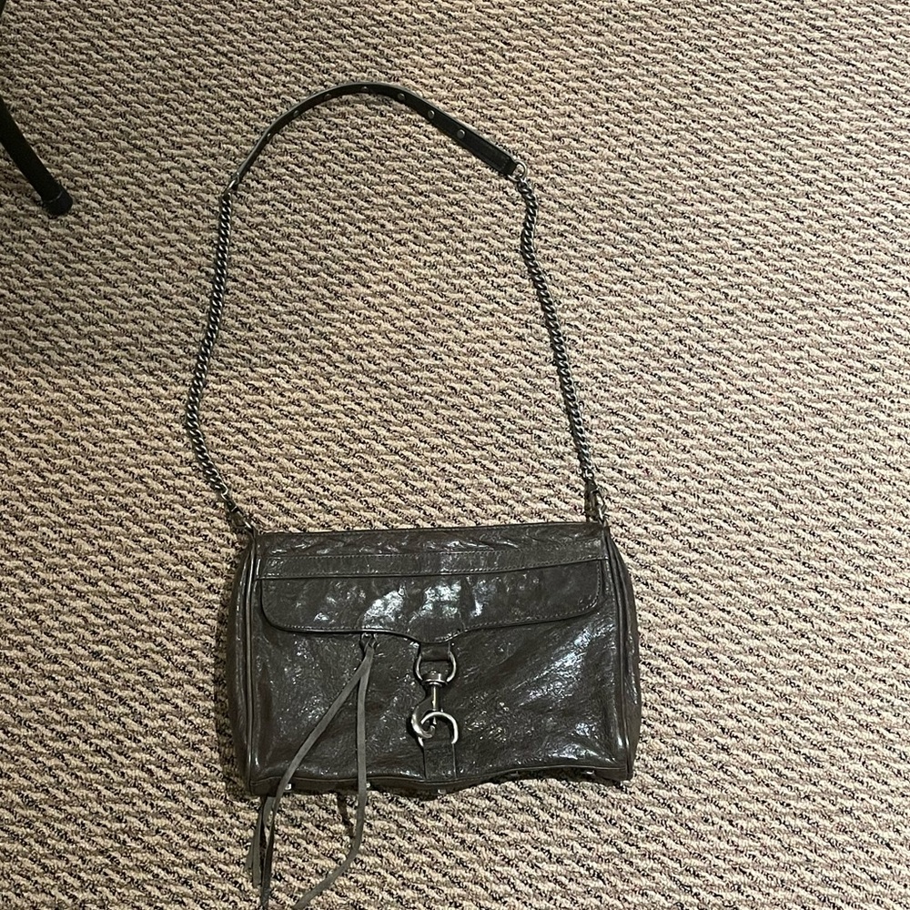 Extra Large Rebecca mink off gray charcoal shiny crossbody bag